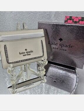 Kate Spade NY Madison Slim Leather Card Holder With Rhinestones In Gift Box